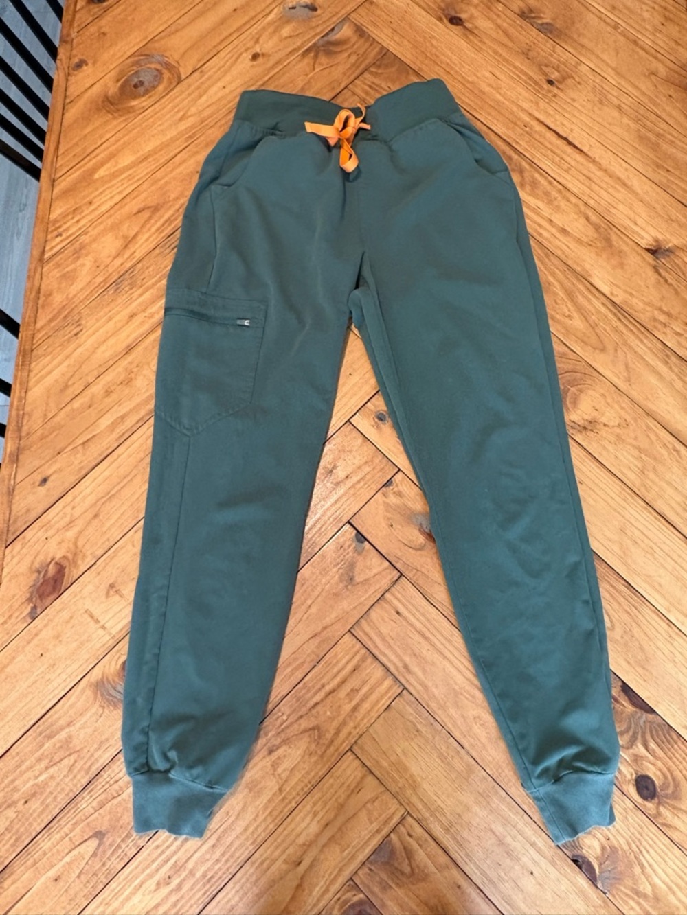 Figs Olive Green Scrub Joggers with Orange Drawstring